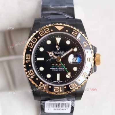 Aftermarket Rolex GMT Master 2 PRO HUNTER Watch Black Case Gold Crown